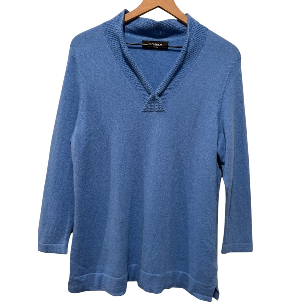 Jones New York 100% Cashmere Sweater Women L Blue Pullover V-Neck Preppy Casual